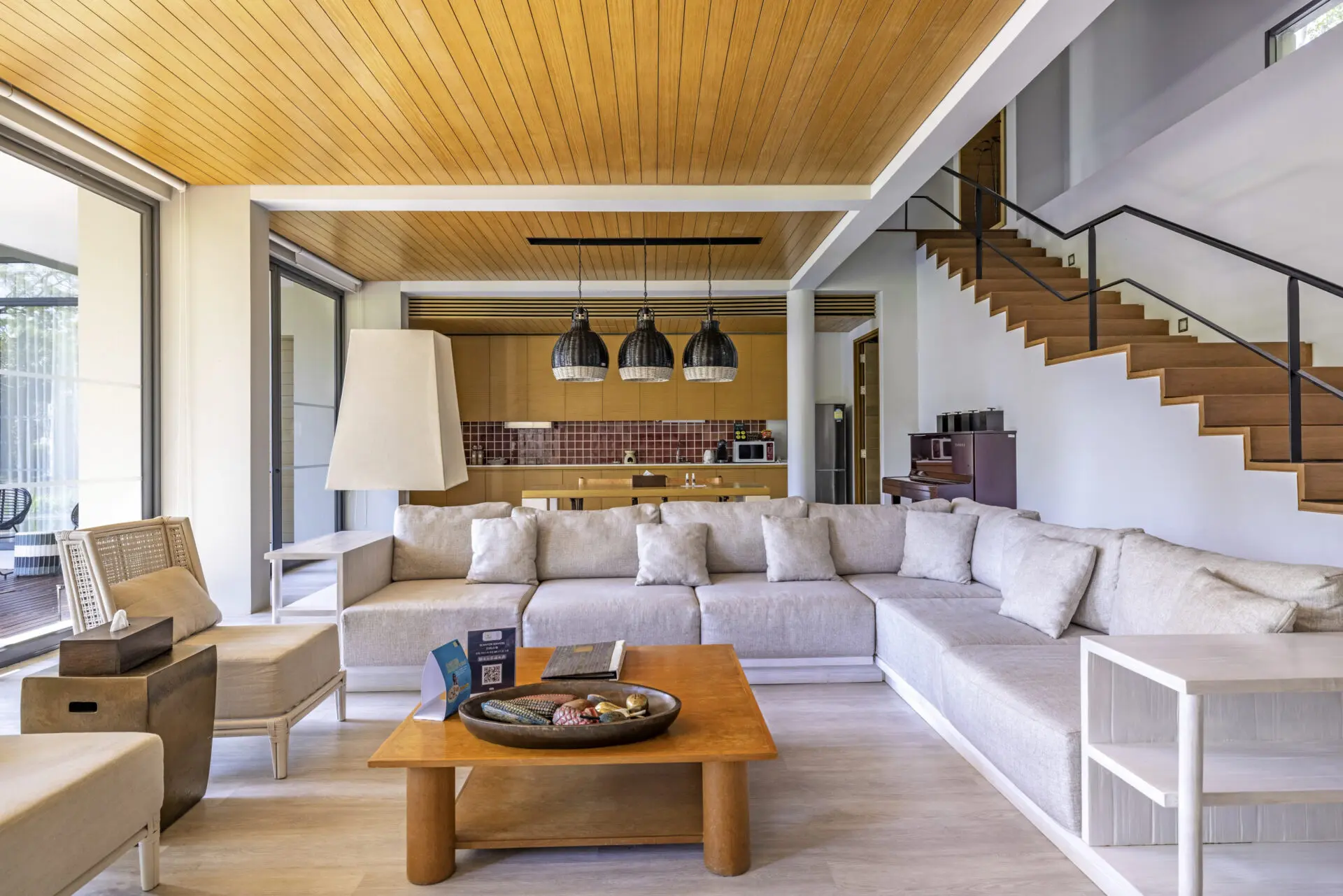 Bright villa interior showcasing premium materials and a refined luxury aesthetic.