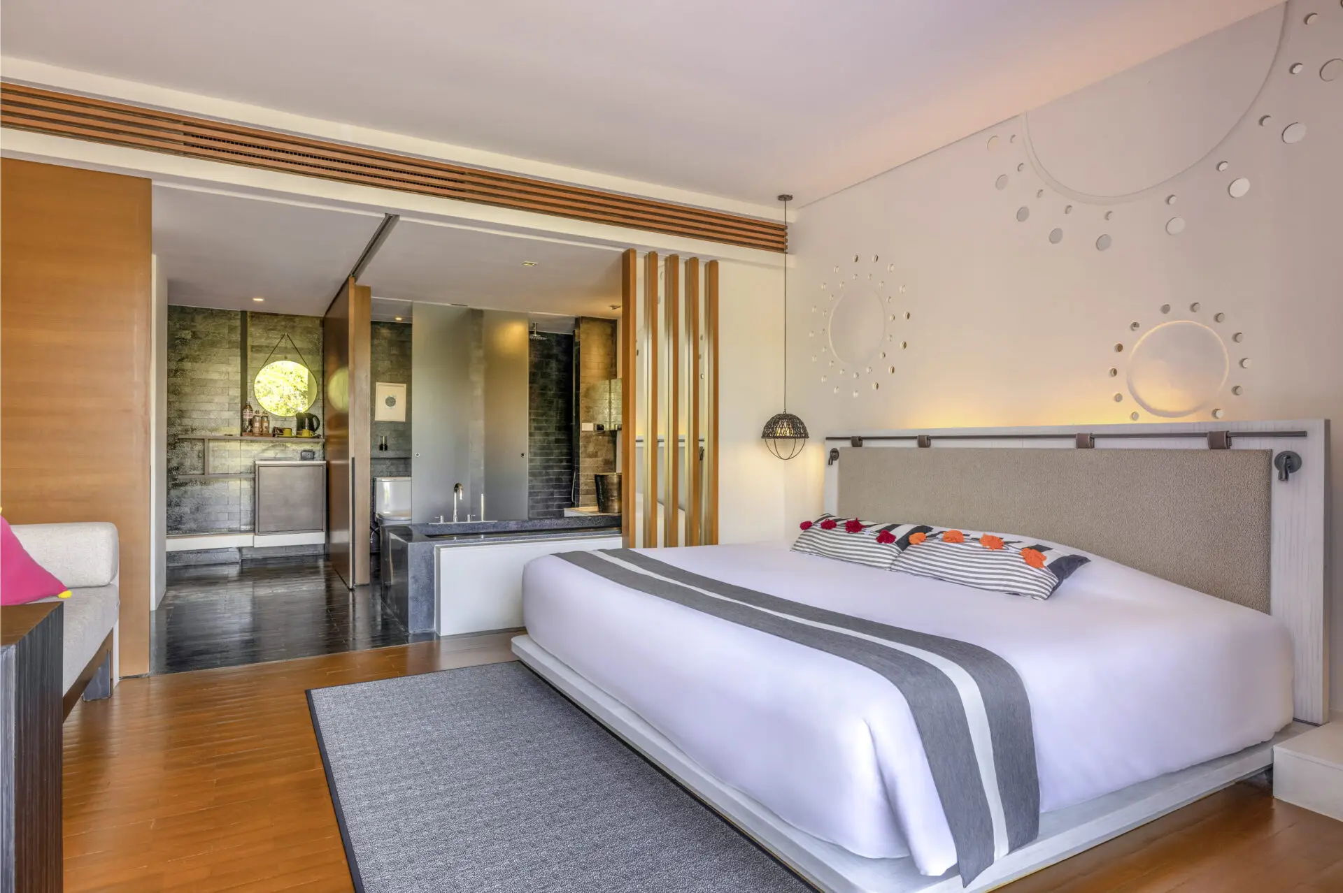 Relaxing corner of the room showcasing calming tones and scenic vistas from this 5-star boutique hotel.