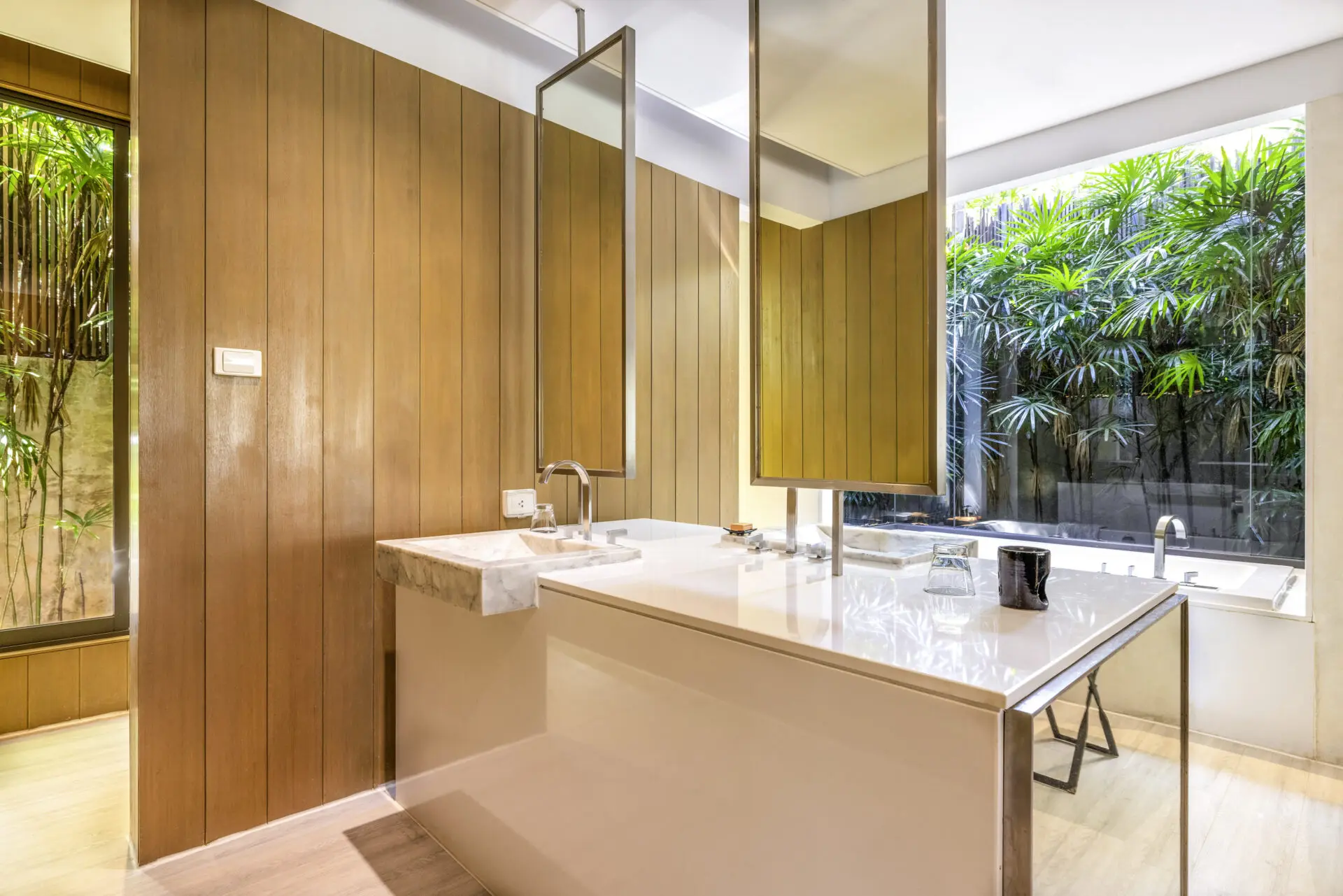 Stylish bathroom featuring contemporary finishes within the Plunge Pool Pavilion.