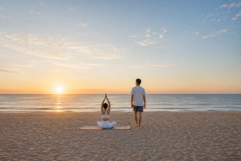 Morning Yoga and Beach Power Walk