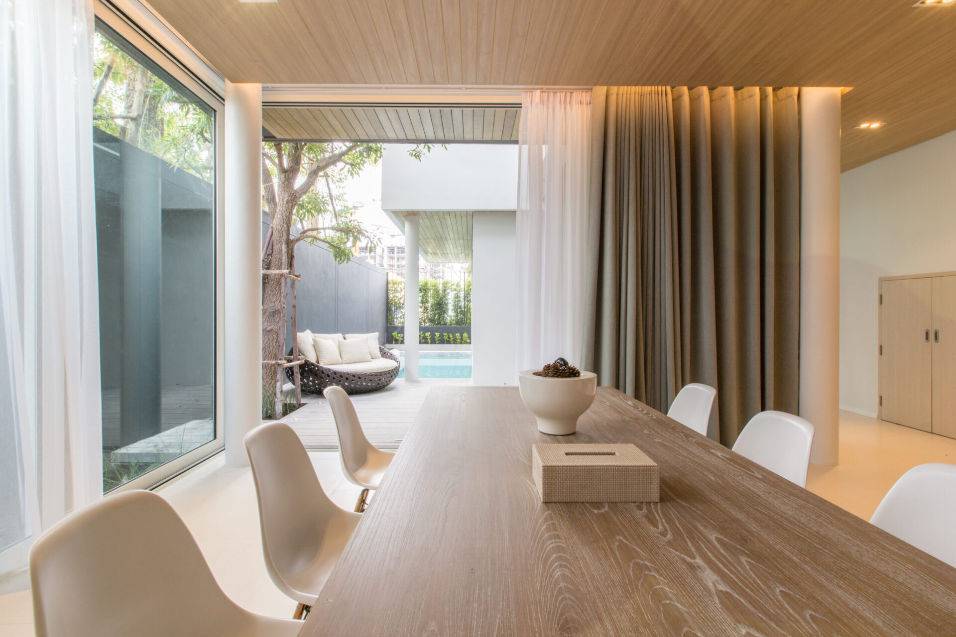 Stylish interior details and warm lighting throughout the 3-bedroom pool villa, enhancing the resort-style comfort.