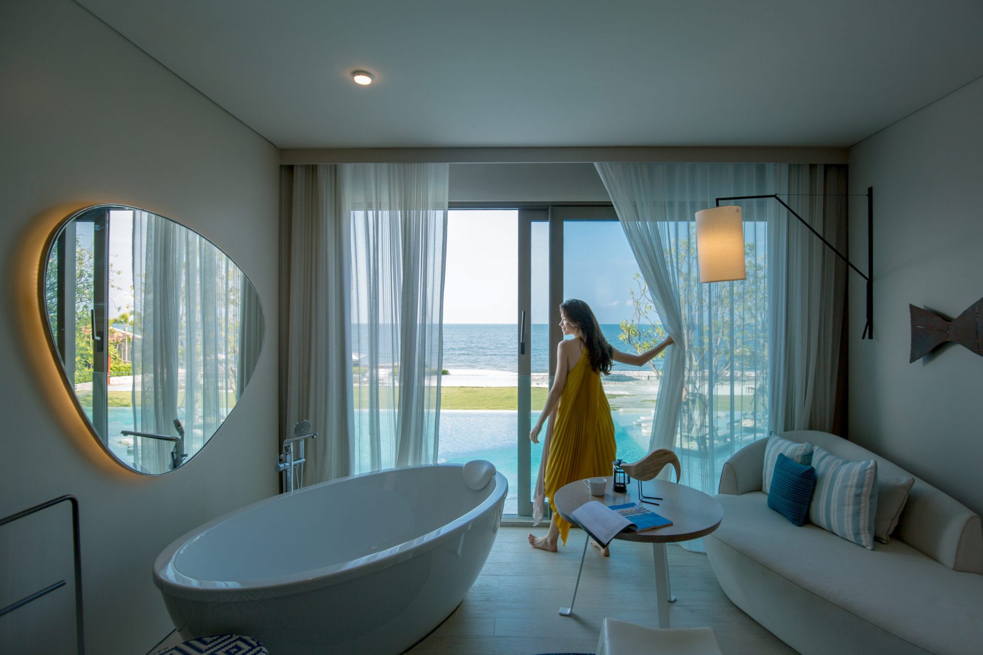 Ocean Front room with chic coastal décor and a calming ocean-facing layout, perfect for guests seeking relaxation by the sea.