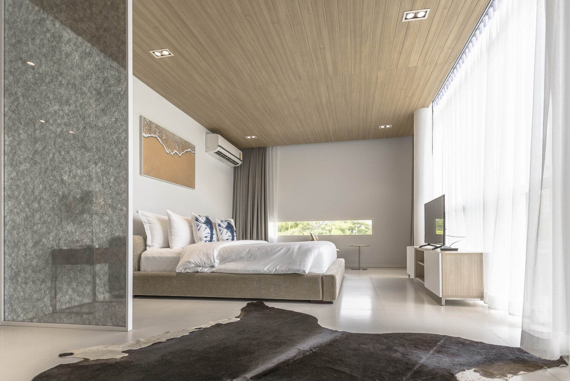Stylish bathroom with modern fixtures and a calming, minimalist aesthetic.